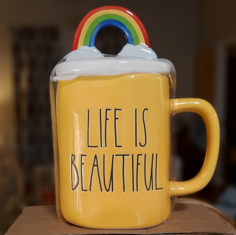 Rae Dunn rainbow topper mug